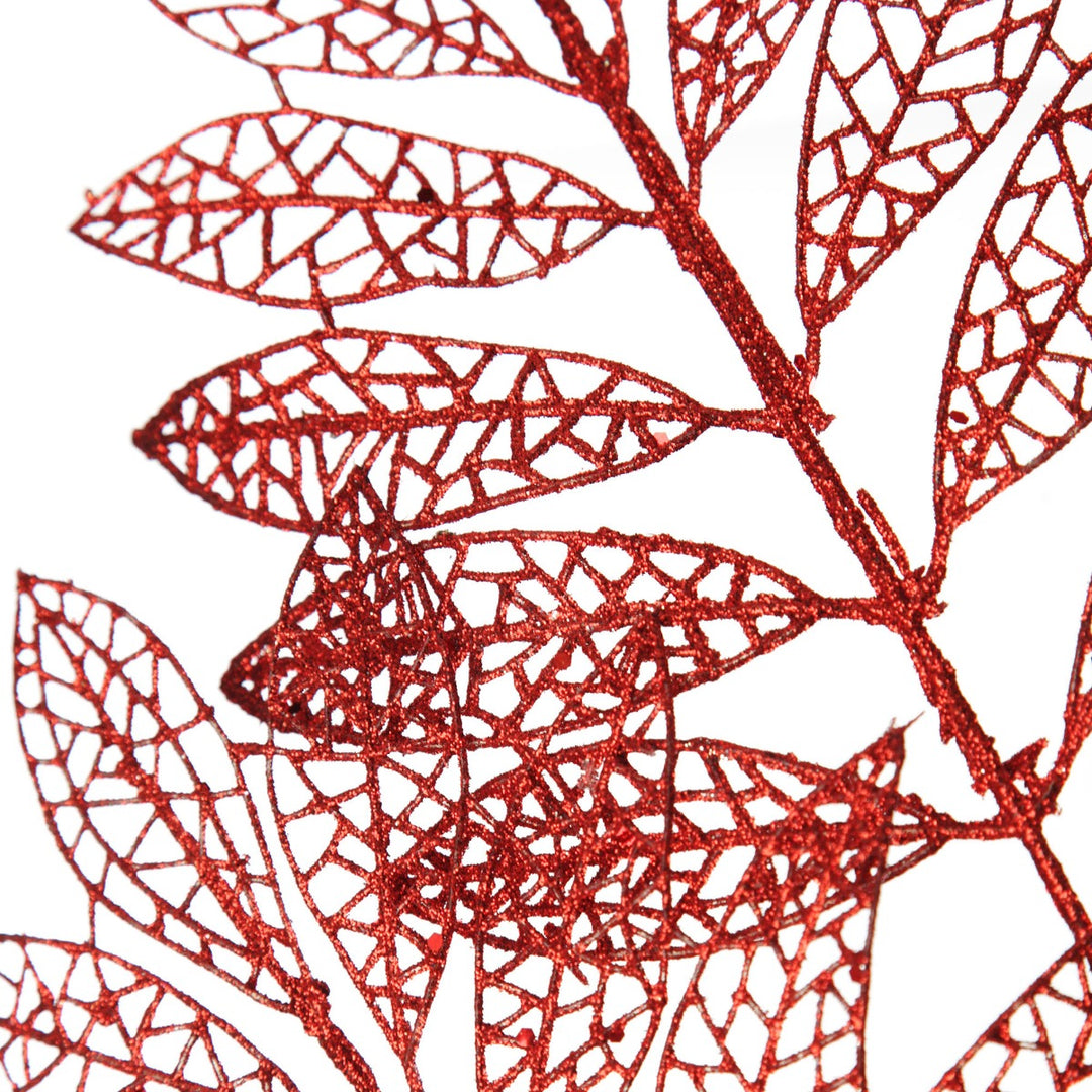 Red Glitter Mesh Leaf Spray