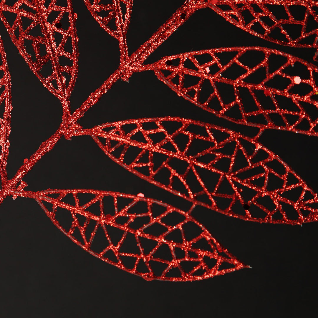 Red Glitter Mesh Leaf Spray