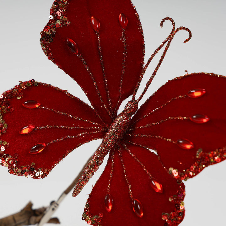 Red and Gold Glitter Fabric Butterfly Clip 21cm(D)