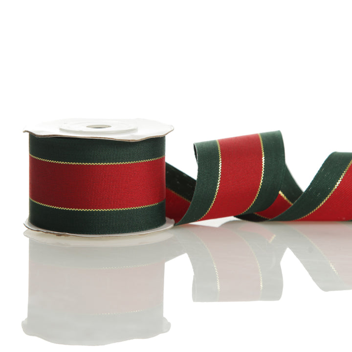 Traditional Red Green and Gold Grossgrain Wired Christmas Ribbon - 3.8cm