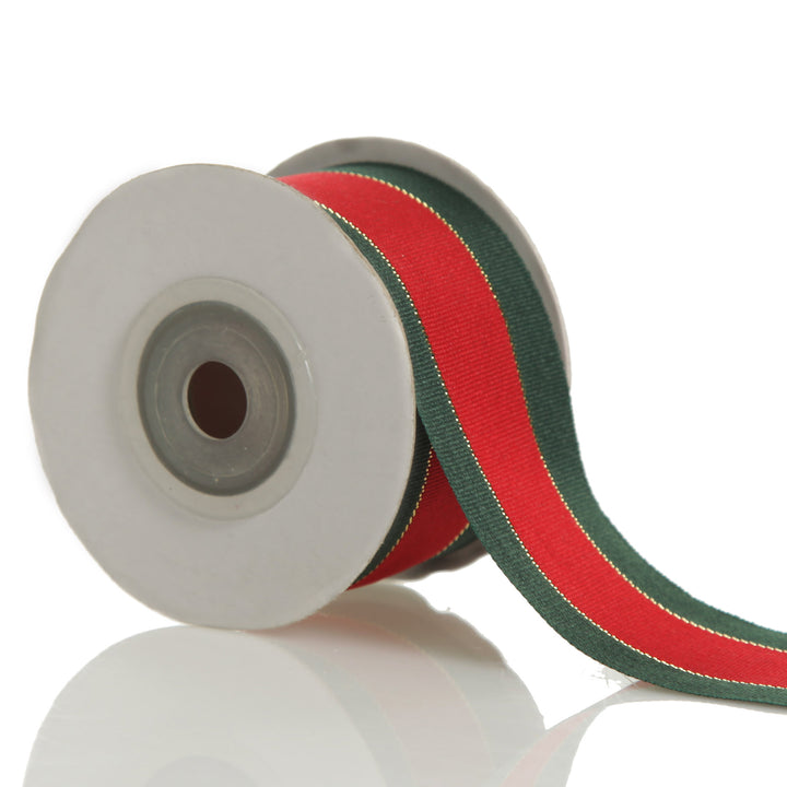 Traditional Red Green and Gold Grossgrain Wired Christmas Ribbon - 3.8cm