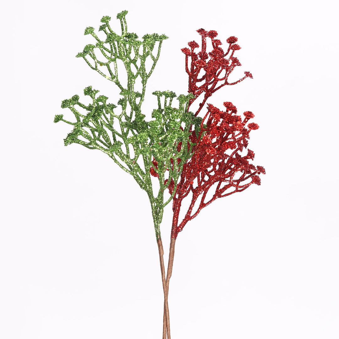 Red &amp; Green Glitter Branch Christmas Pick - Set of 2