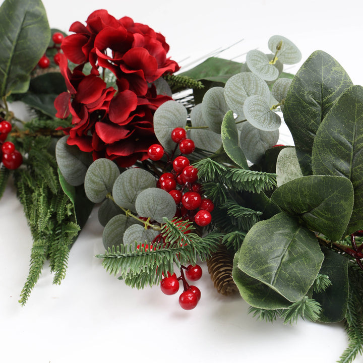 Red Hydrangea and Berry Christmas Garland - 150cm