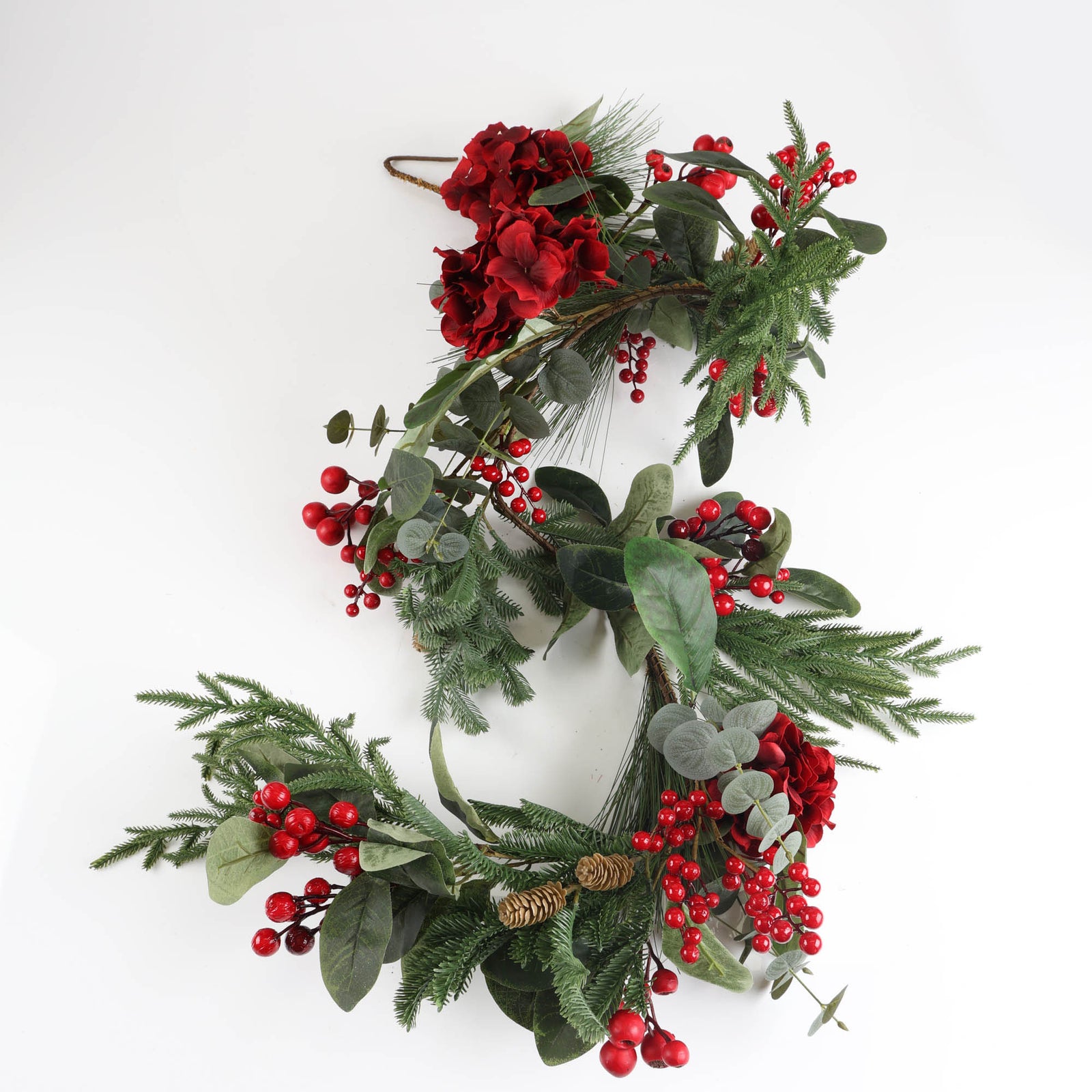 Red Hydrangea and Berry Christmas Garland - 150cm