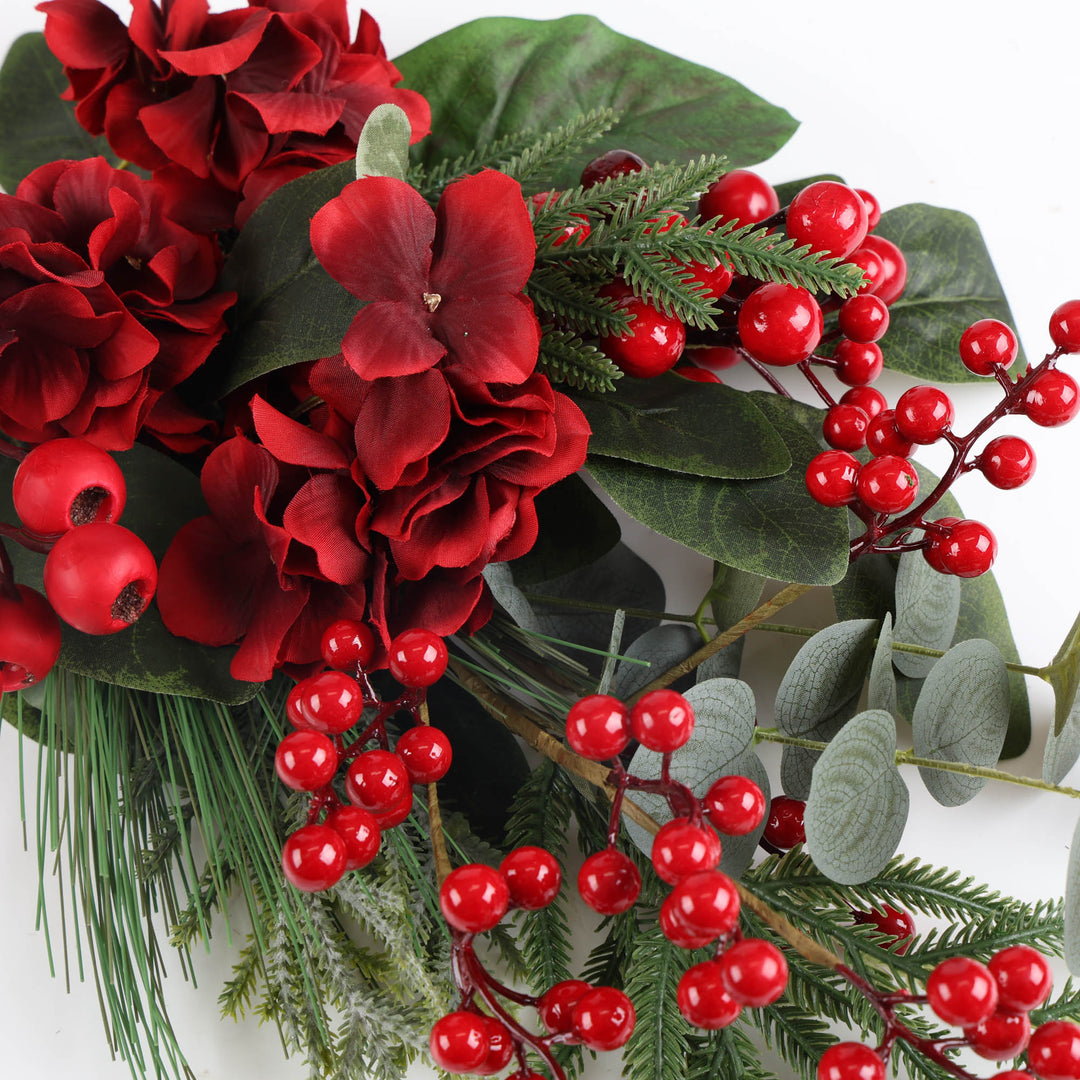 Red Hydrangea and Berry Christmas Pick - 89cm