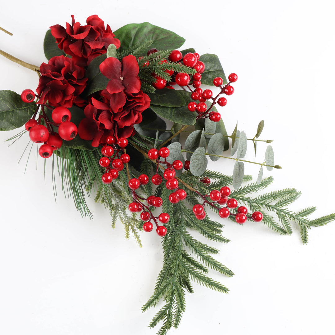 Red Hydrangea and Berry Christmas Pick - 89cm