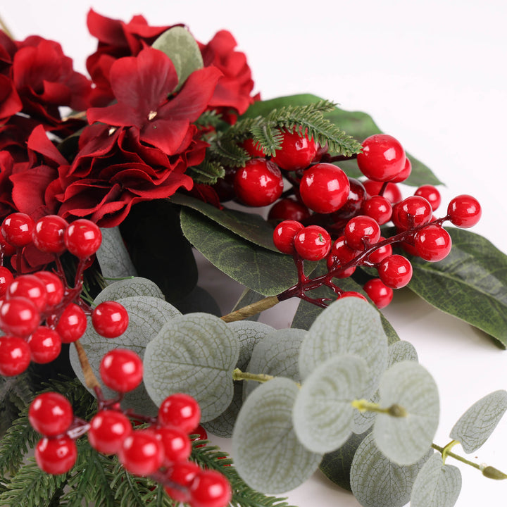 Red Hydrangea and Berry Christmas Pick - 89cm