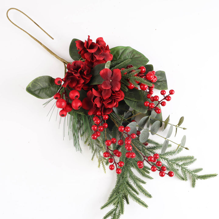 Red Hydrangea and Berry Christmas Pick - 89cm