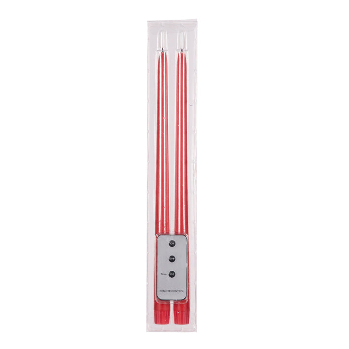 Red LED Taper Candle Set with Remote - Set of 2