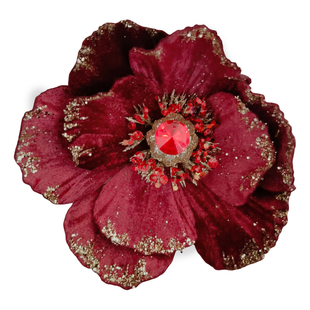 Red Magnolia Flower Clip with Sheer Detail - 13cm(W)
