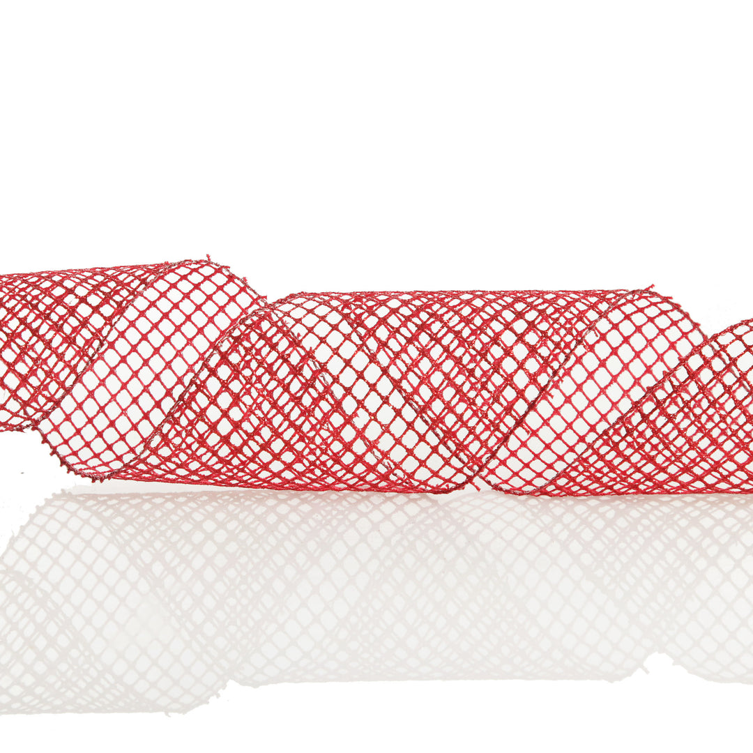 Red Mesh Wired Christmas RIbbon Garland