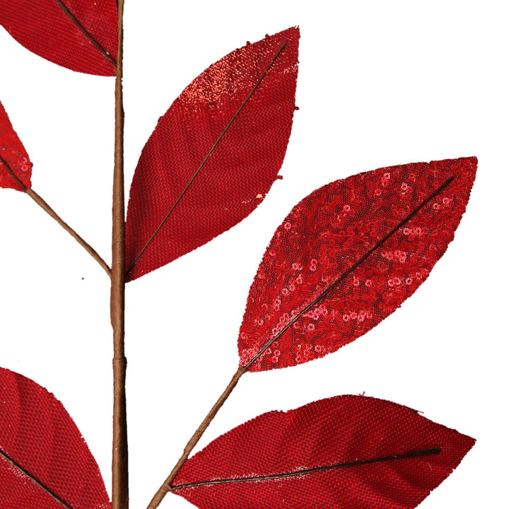 Red Mixed Leaf Burlap Sequin Spray