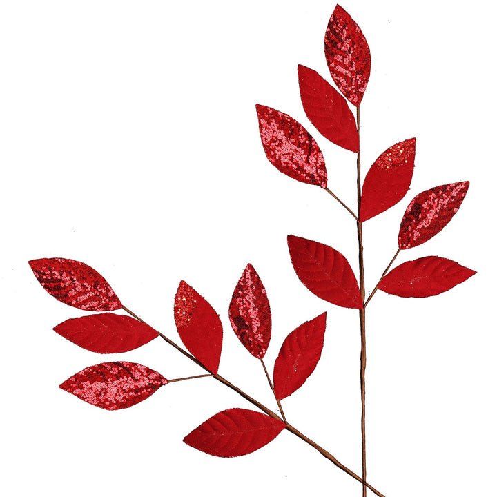 Red Mixed Leaf Burlap Sequin Spray