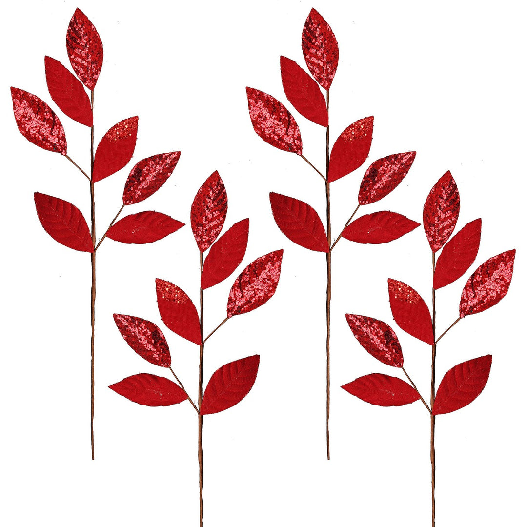 Red Mixed Leaf Burlap Sequin Spray