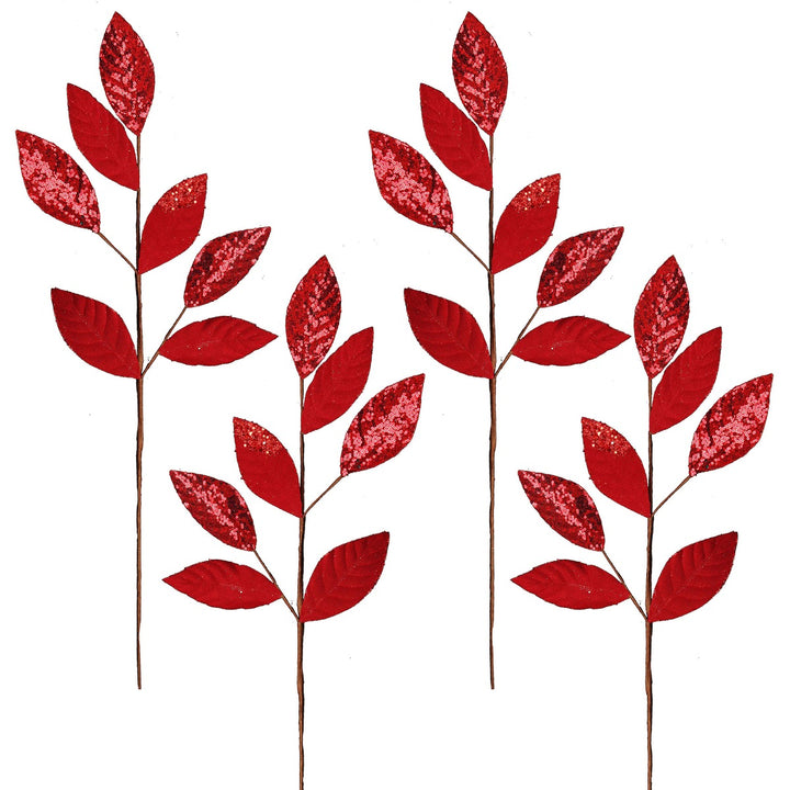 Red Mixed Leaf Burlap Sequin Spray