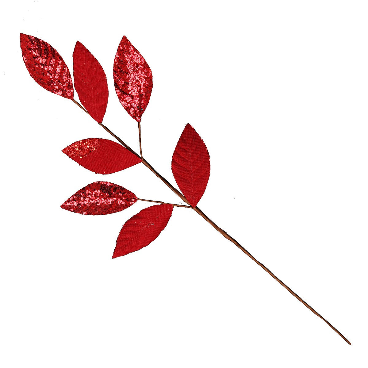 Red Mixed Leaf Burlap Sequin Spray