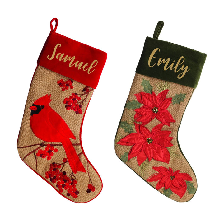 Red Motif Burlap Christmas Stocking Bundle