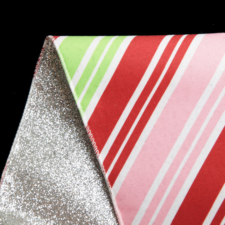 Red Pink Mint Peppermint Candy Stripe Christmas Wired Ribbon Garland