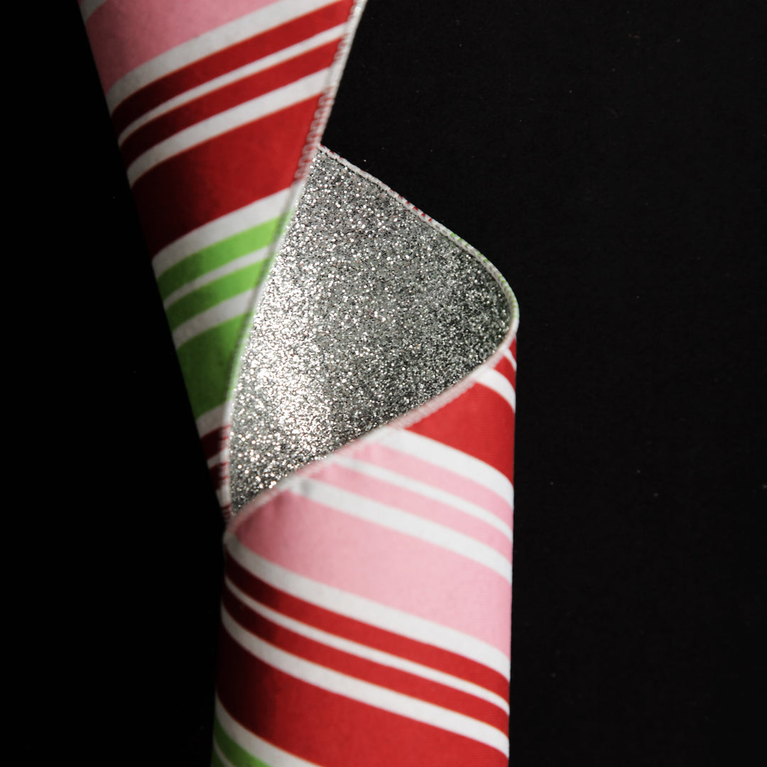 Red Pink Mint Peppermint Candy Stripe Christmas Wired Ribbon Garland