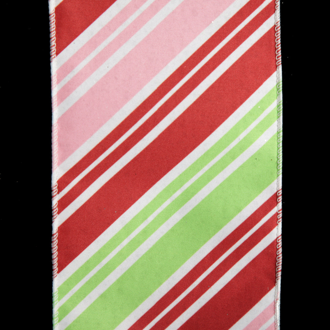 Red Pink Mint Peppermint Candy Stripe Christmas Wired Ribbon Garland