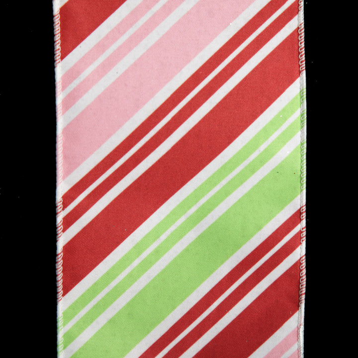Red Pink Mint Peppermint Candy Stripe Christmas Wired Ribbon Garland