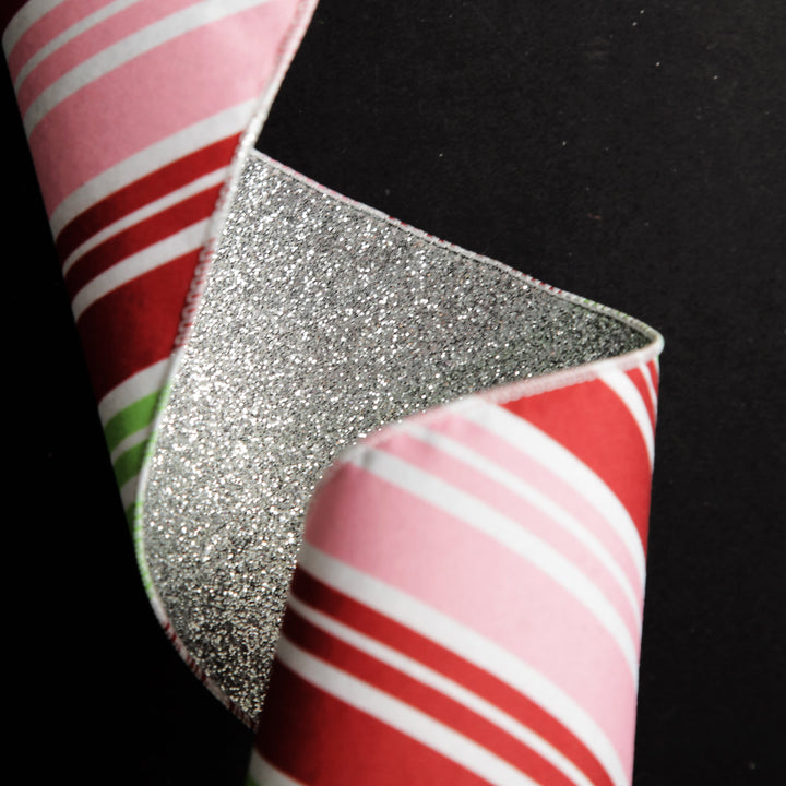 Red Pink Mint Peppermint Candy Stripe Christmas Wired Ribbon Garland
