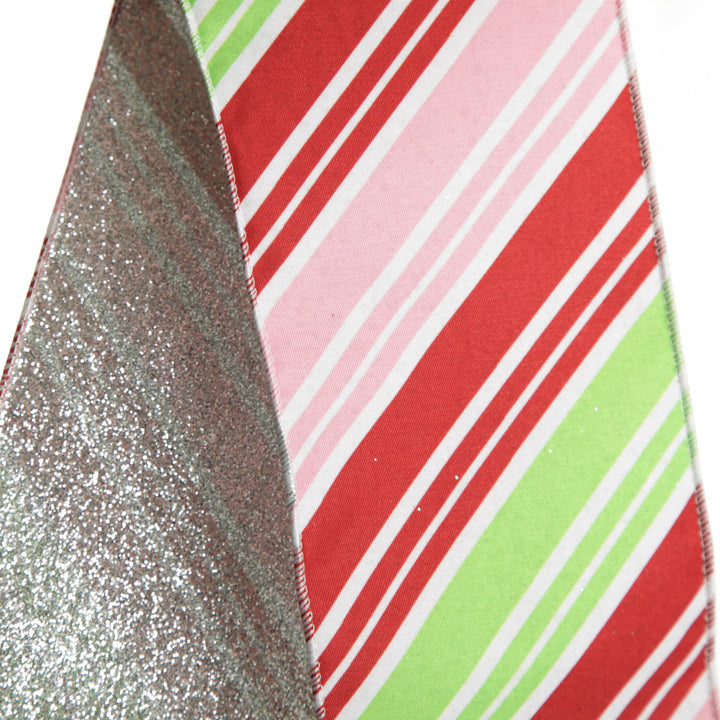 Red Pink Mint Peppermint Candy Stripe Christmas Wired Ribbon Garland