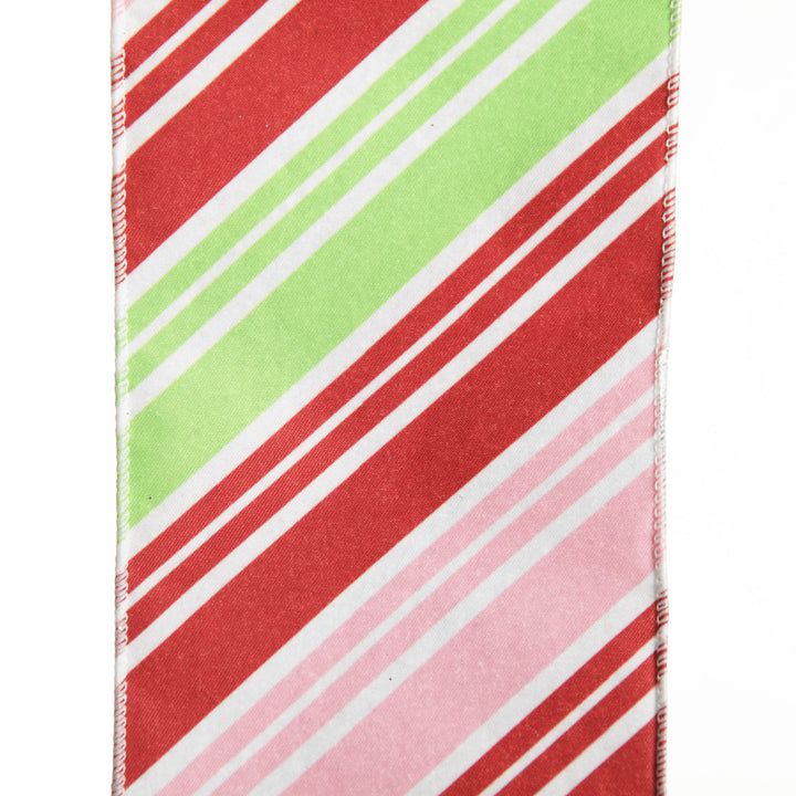 Red Pink Mint Peppermint Candy Stripe Christmas Wired Ribbon Garland