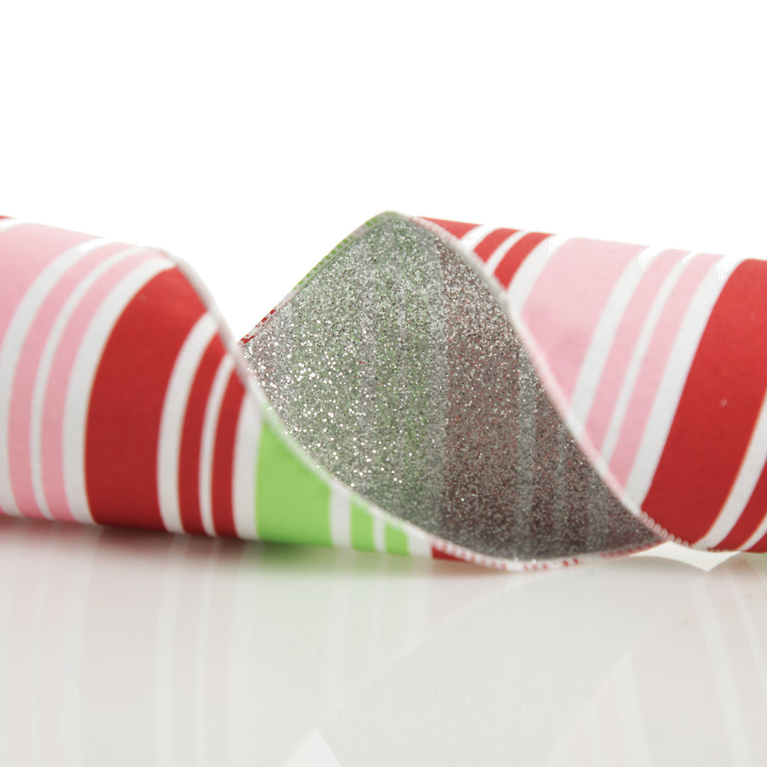 Red Pink Mint Peppermint Candy Stripe Christmas Wired Ribbon Garland