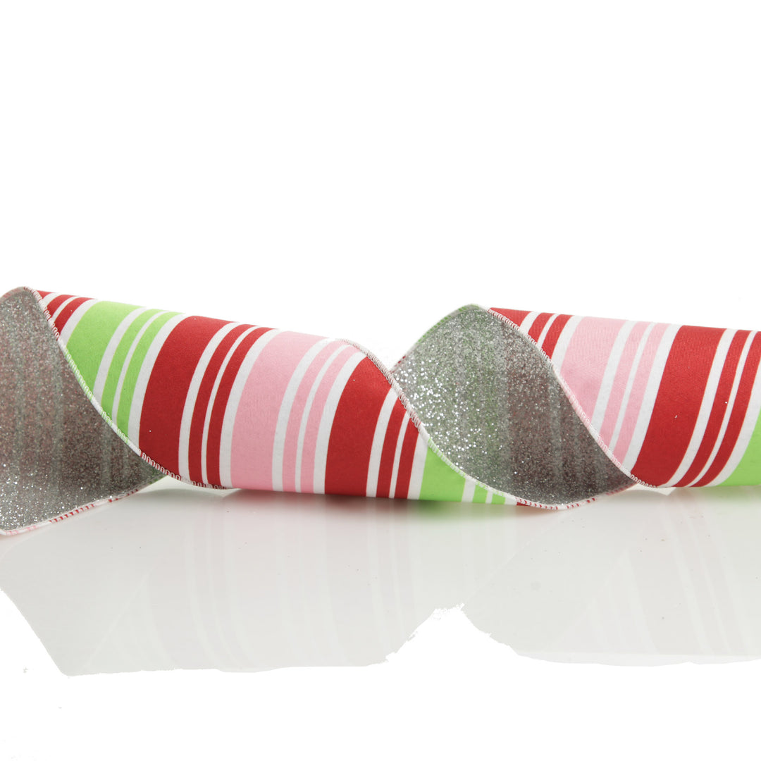 Red Pink Mint Peppermint Candy Stripe Christmas Wired Ribbon Garland