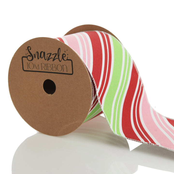 Red Pink Mint Peppermint Candy Stripe Christmas Wired Ribbon Garland
