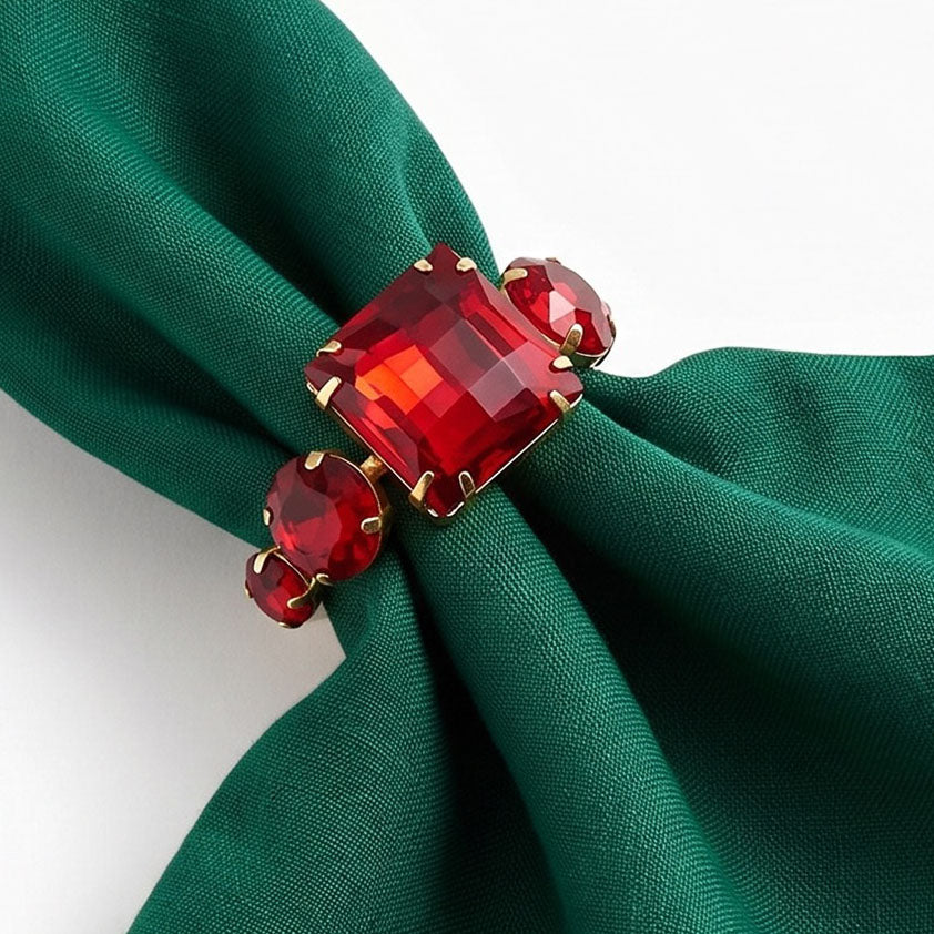 Red Ruby Gemstone Napkin Ring - Set of 4