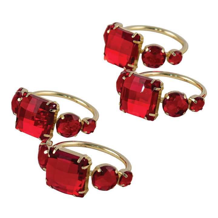 Red Ruby Gemstone Napkin Ring - Set of 4