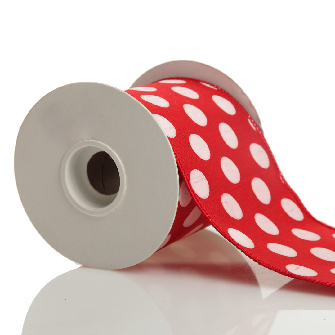 Red Satin Christmas Ribbon Garland with White Dots