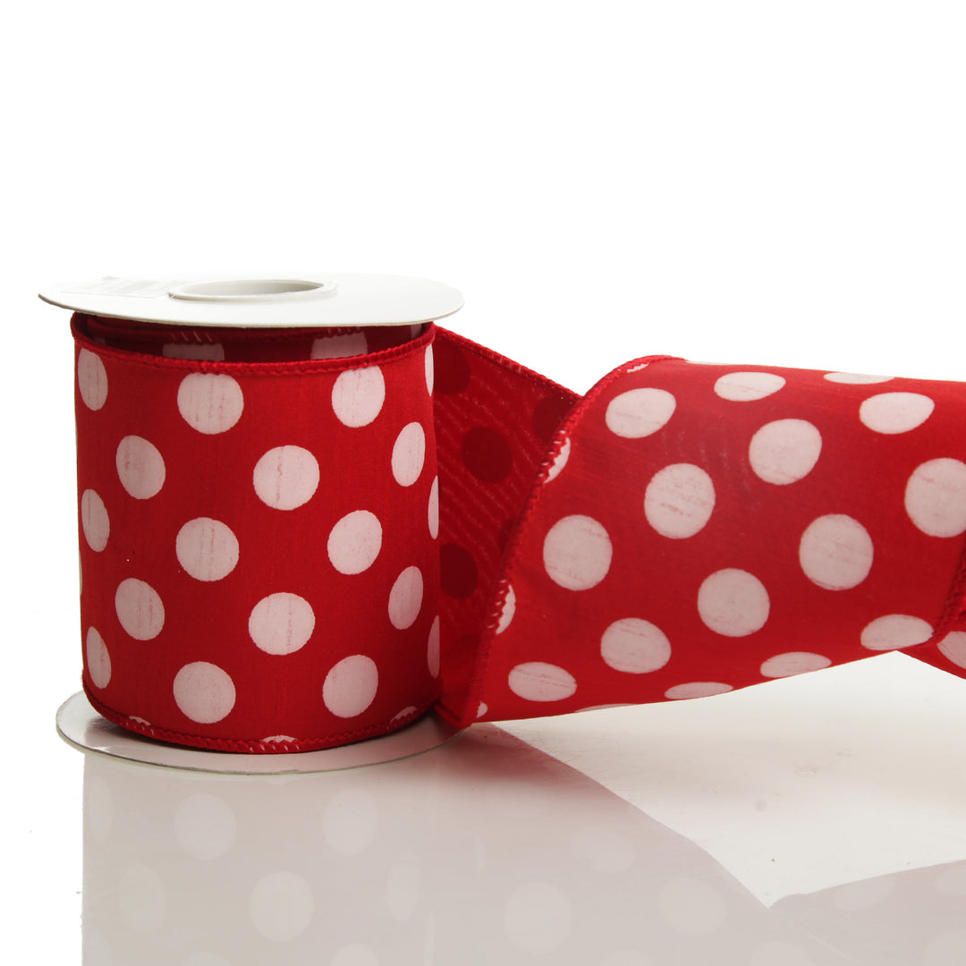 Red Satin Christmas Ribbon Garland with White Dots