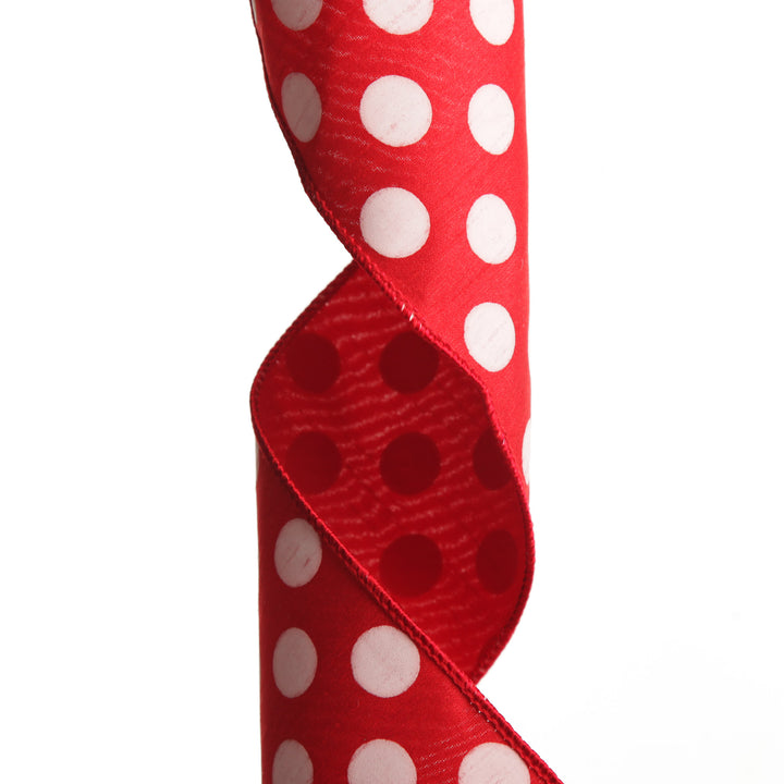 Red Satin Christmas Ribbon Garland with White Dots