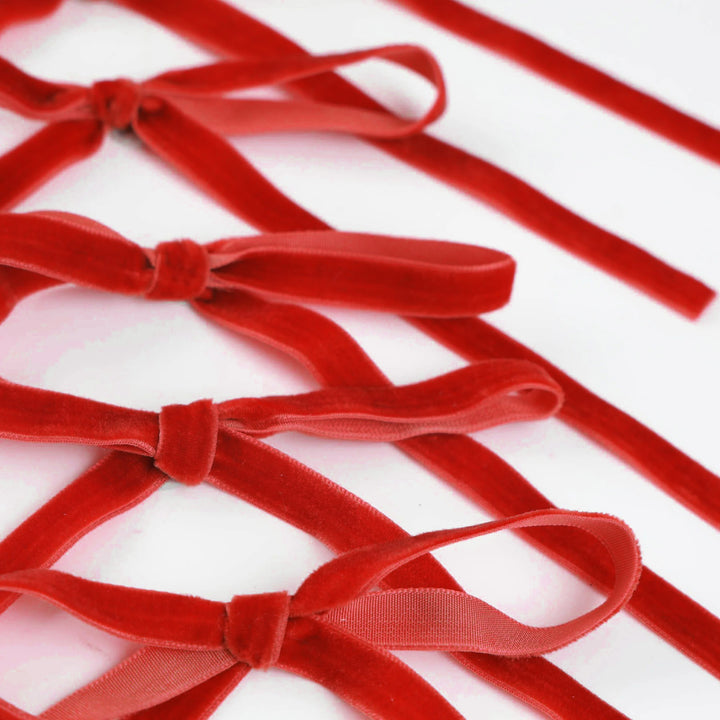 Red Slimline Velvet Bow - Pack of 6