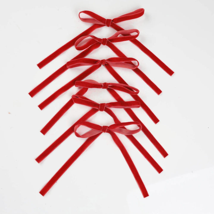 Red Slimline Velvet Bow - Pack of 6