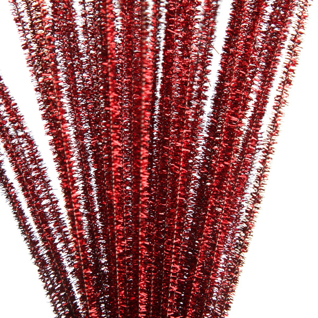 Red Tinsel Chenille Stem Pipe Cleaners Zoom in Detail