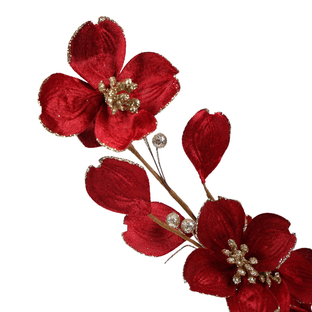 Red Velvet and Gold Glitter Petal Spray