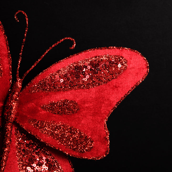 Red Velvet and Sequin Butterfly Clip