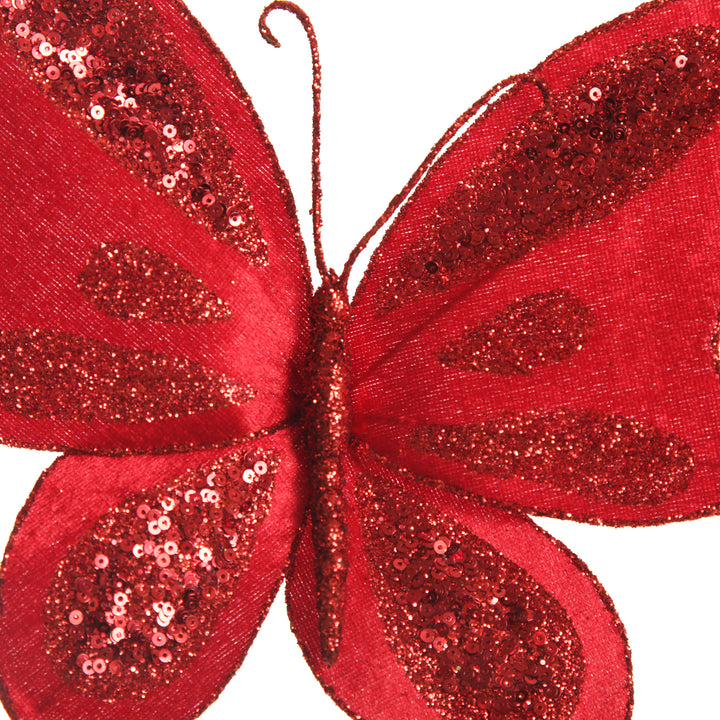 Red Velvet and Sequin Butterfly Clip
