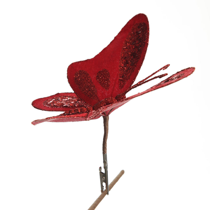 Red Velvet and Sequin Butterfly Clip