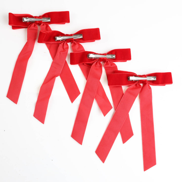 Red Velvet Bow Clip - Pack of 4