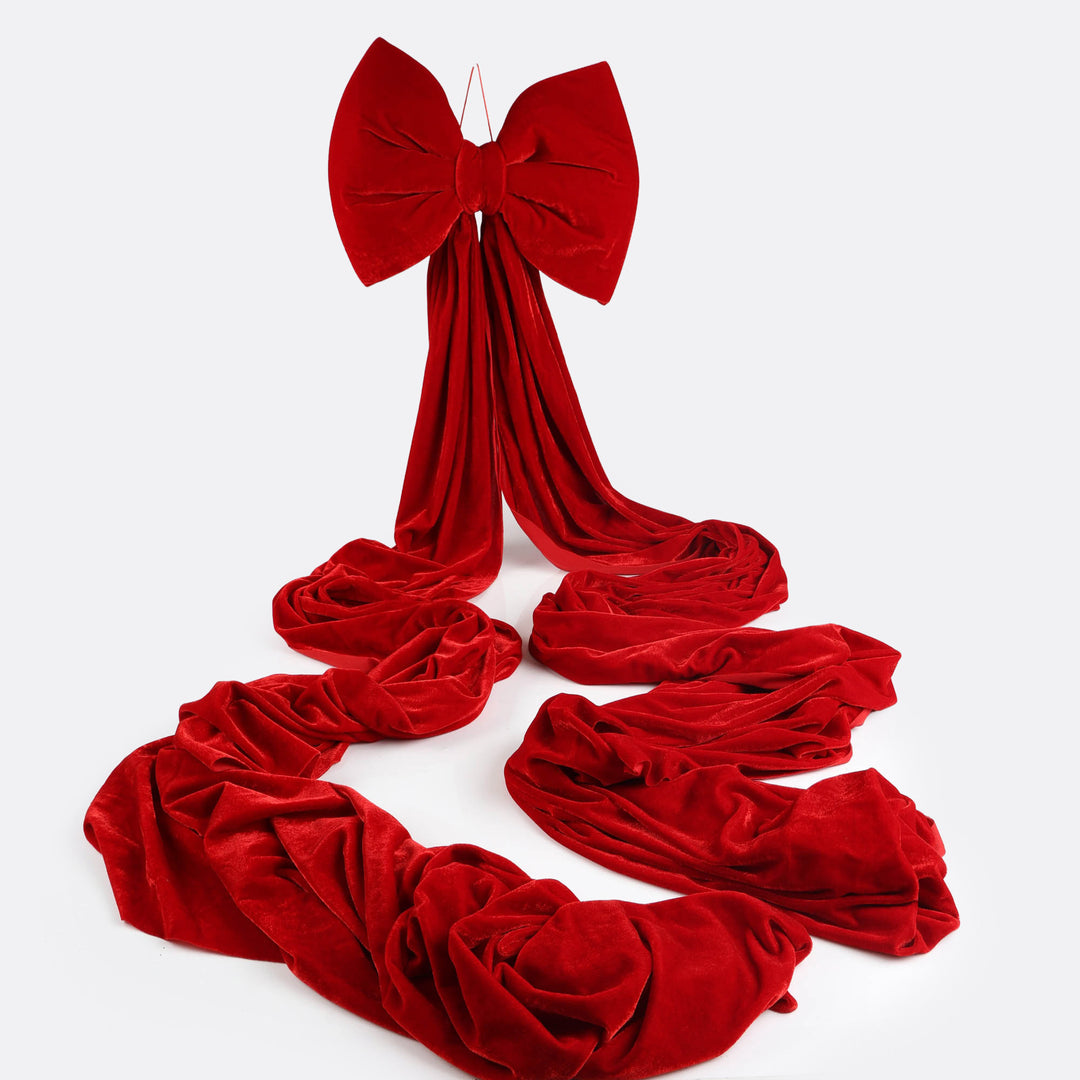 Red Velvet Christmas Tree Bow with Long Tails - 280cm