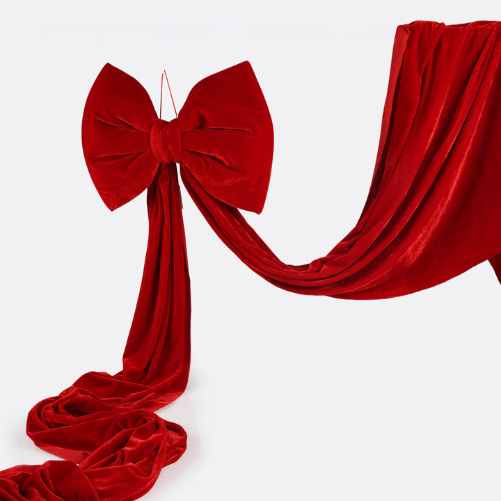 Red Velvet Christmas Tree Bow with Long Tails - 280cm