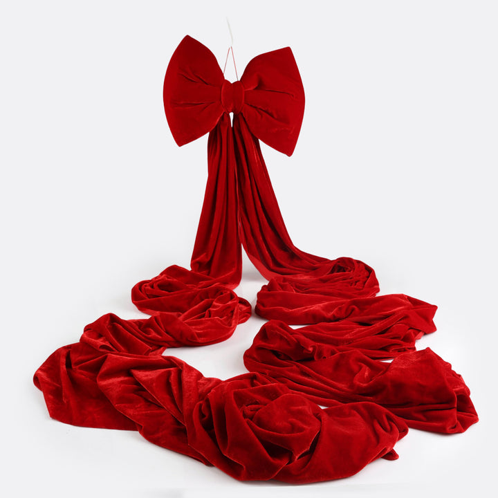 Red Velvet Christmas Tree Bow with Long Tails - 280cm