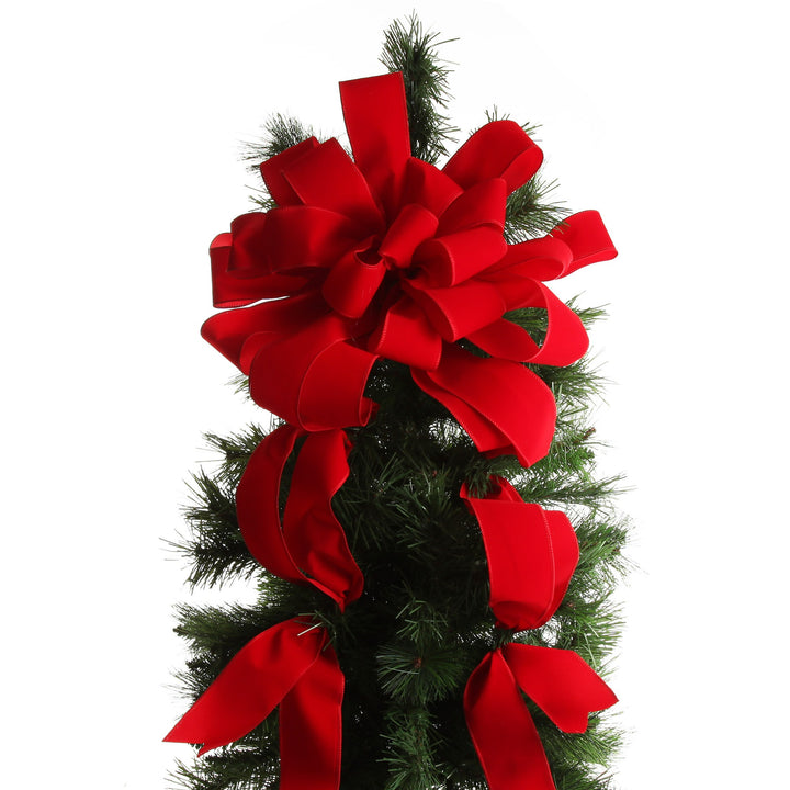 Red Velvet Deluxe Tree Topper Bow with Streamers