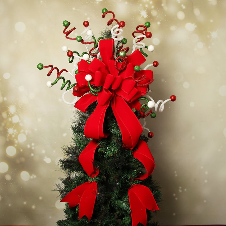 Red Velvet Deluxe Tree Topper Bow with Streamers