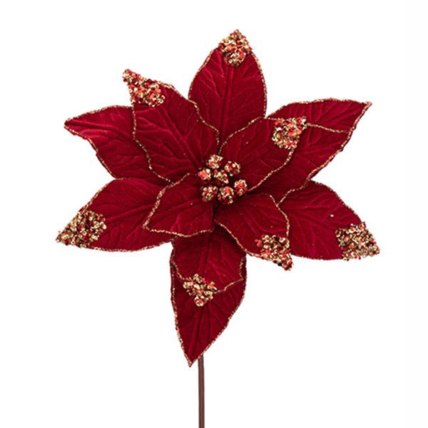 Red Velvet Luxe Poinsettia Stem -28cm